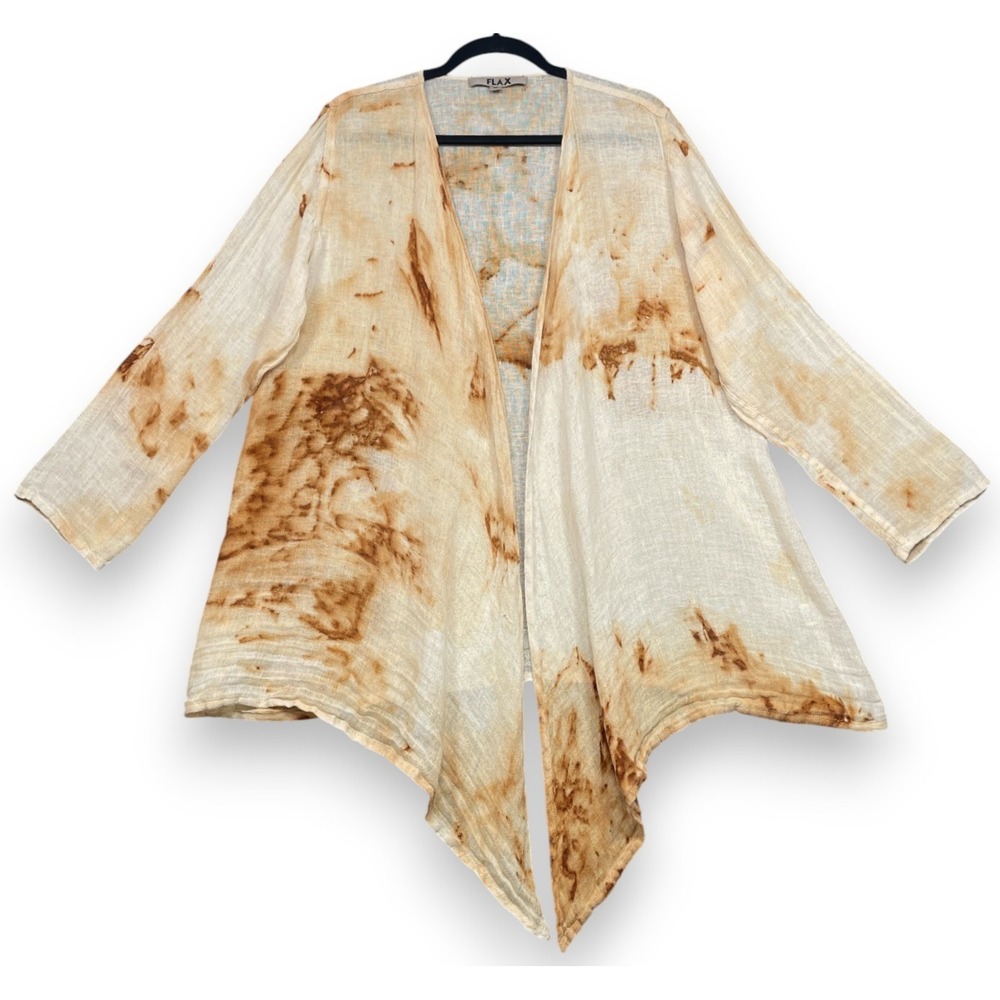 Flax Linen Kimono Beige Ivory Medium Open Cardigan Jacket Tie Dye